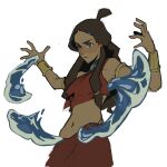  1girl arm_strap avatar:_the_last_airbender avatar_(series) blue_eyes bracer breasts brown_hair crop_top dark-skinned_female dark_skin english_commentary felipe_(lipeartwork) highres hydrokinesis katara medium_breasts midriff navel official_alternate_costume red_skirt shirt single-shoulder_shirt sketch skirt solo v-shaped_eyebrows water 