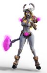 armor bbdworks blizzard_entertainment draenei female glowing glowing_eyes glowing_markings hi_res hooves horn humanoid lipstick makeup markings solo video_games warcraft weapon yanina(bbdworks) 