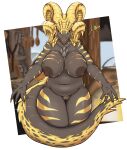  absurd_res anthro big_breasts breasts capcom dragon elder_dragon female genitals hi_res horn kulve_taroth monster_hunter nipples nude pussy samwich_(artist) scalie solo thick_thighs video_games yellow_eyes 