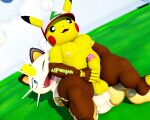  anal anal_penetration anthro anthrofied balls chubby_male duo erection felid fur genitals hi_res male male/male male_penetrated male_penetrating male_penetrating_male malicekira mammal meowth nintendo nipples open_mouth overweight penetration penis pikachu pok&eacute;mon pok&eacute;mon_(species) rodent slightly_chubby video_games yellow_body yellow_fur 