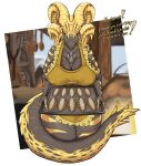  absurd_res anthro apron big_breasts breasts capcom clothed clothing dragon elder_dragon female hi_res horn kulve_taroth monster_hunter samwich_(artist) scalie solo text thick_thighs video_games yellow_eyes 