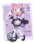  &lt;3 2019 amy_rose anthro clothed clothing cosplay diawaterfalls eulipotyphlan female flail fur gloves green_eyes handwear hedgehog holding_object holding_weapon maid_uniform mammal melee_weapon open_mouth pink_body re:zero rem_(re:zero) sega signature simple_background solo sonic_the_hedgehog_(series) uniform weapon 