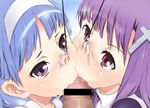  blue_hair censored fellatio kannagi nagi nose_hook oral penis photoshop pov purple_hair zange 