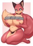  absurd_res areola belt belt_bra big_breasts breasts canid canine clothing collar female fox grace_(floa) hi_res holding_breast mammal panties solo tailzkim thick_thighs underwear 