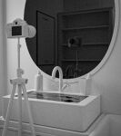  2022 3d_(artwork) absurd_res bath cabinet camera digital_media_(artwork) hand_sanitizer hi_res mirror mirror_reflection nikon picture_frame reflection sealled sink text toothpaste tripod water zero_pictured 