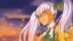  1girl blue_eyes breasts closed_mouth cloud facial_mark frown hair_tubes high_collar hyde@jekyll long_hair silver_hair solo tolone_(xenogears) twintails xenogears 