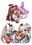  6+girls :&lt; :3 amatsukaze_(kancolle) anchor_hair_ornament animal_ear_fluff animal_ears animal_hands bangs bear_ears bear_girl black_hair blonde_hair blue_eyes blue_sailor_collar blush bone brown_hair carrot cat_ears closed_mouth dress elbow_gloves fang fish gloves hair_ornament hair_tubes heart hime_kake holding kantai_collection kuma_(kancolle) long_hair long_sleeves multiple_girls neckerchief open_mouth orange_eyes paw_gloves pink_hair rabbit_ears red_eyes sailor_collar sailor_dress seed shimakaze_(kancolle) short_hair silver_hair simple_background sleeveless sunflower_seed tama_(kancolle) tokitsukaze_(kancolle) two_side_up white_background white_sailor_collar yukikaze_(kancolle) 