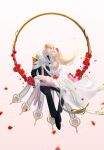  1boy 1girl absurdres blonde_hair flower highres janna_(league_of_legends) league_of_legends moro_tran rose talon_(league_of_legends) white_background 