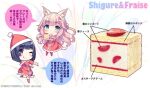  animal_ears black_hair blush cake cat_ears cat_tail chibi desert dress food fraise_(nekopara) fruit green_eyes hat image_sample japanese nekopara nervous non-web_source pink_hair purple_eyes sayori_(neko_works) shigure_(nekopara) socks strawberry strawberry_shortcake tail tasty twitter_sample 