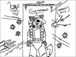 anthro canid canine demoman_(team_fortress_2) dialogue eye_patch eyewear female fox line_art mammal monochrome pepper_(sketchytoasty) rocket simple_background sketchytoasty solo sticky_bomb team_fortress_2 valve video_games 