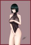  1girl absurdres alternate_costume artist_request bangs bob_cut dark_green_hair fubuki_(one-punch_man) green_eyes highres lips one-punch_man signature solo straight_hair 