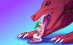  absurd_res ambiguous_gender bodily_fluids dragon duo elf female female/ambiguous feral feral_pred hi_res humanoid humanoid_pointy_ears imminent_vore licking neonelf nude saliva scales size_difference tongue tongue_out 
