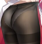  1girl adjusting_clothes adjusting_legwear ass black_legwear close-up clothes_lift commentary fine_fabric_emphasis genshin_impact highres lower_body noelle_(genshin_impact) panties panties_under_pantyhose pantyhose simple_background solo terebi_(shimizu1996) thick_thighs thighband_pantyhose thighs underwear white_background white_panties 
