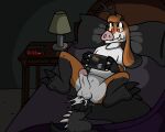  anal anthro anthro_on_feral bed bestiality bones_(furtherafterdark) canid canine casual_sex chimera clothed clothing duo duo_focus erection feral floppy_ears furniture furtherafterdark game_console genitals group hi_res humanoid_genitalia humanoid_penis licking lying male male/male mammal nintendo nintendo_switch on_back onomatopoeia oral partially_clothed penis pig_nose rimming sawyer_(furtherafterdark) sex skulldog_(species) sound_effects spread_legs spreading switch_console text tongue tongue_out tusks video_games 