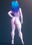 absurd_res anthro anthrofied blue_hair butt dashie116 equid equine female hair hand_on_hip hasbro hi_res izzy_moonbow_(mlp) mammal mlp_g5 muscular muscular_female my_little_pony nude simple_background solo 