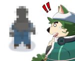  anthro bandanna canid canine canis crossover domestic_dog duo exclamation_point fur green_body green_fur grey_body grey_fur headphones headphones_around_neck hi_res humor inugamihito kerchief lifewonders live-a-hero male mammal mokdai moritaka pixelated tokyo_afterschool_summoners video_games 