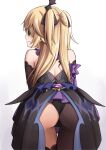  1girl absurdres ass back bangs bare_shoulders black_gloves black_legwear blonde_hair bodystocking breasts coattails elbow_gloves eyepatch fischl_(genshin_impact) genshin_impact gloves highres karadborg long_hair medium_breasts open_mouth single_leg_pantyhose single_thighhigh solo thighhighs thighs two_side_up 