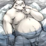  2014 anthro bathing belly big_belly censored flaccid fur genitals humanoid_genitalia humanoid_hands humanoid_penis kemono male mammal moobs nipples overweight overweight_male penis polar_bear smoking solo ursid ursine water white_body white_fur zen_(kemono_artist) 