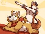  anthro belly blep canid canine dabbing doggystyle duo fangs fox fox_mccloud from_behind_position genitals humor male male/male mammal meme neckerchief nintendo nipples penis sex star_fox tongue tongue_out ventkazemaru video_games whiskers 