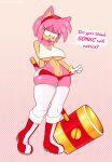  ? accessory amy_rose anthro big_breasts blush boots bottomwear bracelet breasts clothing english_text eulipotyphlan female footwear genitals gloves green_eyes hair hair_accessory hairband half-closed_eyes hammer hand_behind_back handwear hedgehog hi_res jewelry legwear lysergide mammal multicolored_body narrowed_eyes navel nipple_outline open_mouth pink_hair pubes pussy sega shirt shorts solo sonic_the_hedgehog_(series) speech_bubble tank_top text thick_thighs thigh_highs tools topwear two_tone_body 