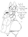 2020 alf anthro big_breasts bottom_heavy breasts catrobis clothed clothing dialogue digital_media_(artwork) duo english_text felid female gordon_shumway huge_hips huge_thighs humor hyper hyper_thighs maddeku male mammal text thick_thighs wide_hips x-38_(maddeku) 