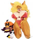  activision anthro bandicoot big_breasts blonde_hair bodily_fluids breasts bunny_costume butt butt_from_the_front cleavage clothed clothing costume crabtopus crash_bandicoot_(series) cuckold doctor_neo_cortex duo eye_contact female hair hand_on_leg hand_on_thigh hi_res huge_breasts human leg_grab looking_at_another male male/female mammal marsupial navel size_difference skimpy sweat tawna_bandicoot thick_thighs thigh_grab top_heavy video_games villainous wide_hips 