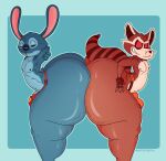  absurd_res alien anthro bulge butt clothing disney duo guardians_of_the_galaxy hi_res hyper lilo_and_stitch male male/male mammal marvel metrothefox procyonid raccoon rocket_raccoon stitch_(lilo_and_stitch) thong underwear 