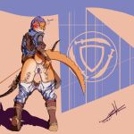  1:1 2022 alikr anthro archer argonian bethesda_softworks blue_eyes bottomwear bow_(weapon) butt clothing dated desert female foxmelra genitals heat_(temperature) hi_res hotpants orange_body pants pussy ranged_weapon scalie shorts solo the_elder_scrolls the_elder_scrolls_online translucent video_games weapon 