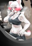  absurd_res anthro bodily_fluids breasts cleavage clothed clothing felid female fur gym hair hi_res mammal multicolored_body multicolored_fur navel sleepiness18 sweat treadmill two_tone_body two_tone_fur white_body white_fur white_hair 