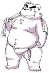  2015 anthro belly big_belly clothing diru11 eyes_closed hi_res humanoid_hands kemono male mammal moobs nipples overweight overweight_male simple_background towel towel_around_neck underwear ursid white_background 