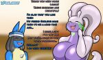  age_difference al_gx anthro big_breasts blue_body blush bodily_fluids breasts canid canine chubby_female crystal dialogue duo ear_piercing ear_ring english_text female gift goo_creature goodra hi_res huge_breasts humanoid larger_female lucario male male/female mammal mature_female nintendo older_female opal_(al_gx) open_mouth piercing pok&eacute;mon pok&eacute;mon_(species) purple_body roommate scarf size_difference slime smaller_male story story_in_description text thick_thighs video_games wide_hips 