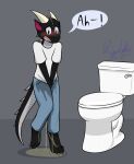  accident anthro blush bodily_fluids dragon embarrassed falund frmcast351 genital_fluids hi_res male pants_wetting peeing scalie solo toilet urine watersports wetting 