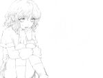  1girl arm_warmers convenient_leg feet_out_of_frame greyscale hand_to_own_mouth knees_together_feet_apart mizuhashi_parsee monochrome negative_space pointy_ears sasaka1185 scarf short_hair short_sleeves sitting solo touhou 