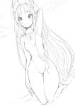  1girl absurdres animal_ears breasts chest_jewel cleavage eyebrows_visible_through_hair facial_mark gem highres long_hair low_twintails monochrome nia_(blade)_(xenoblade) nia_(xenoblade) one-piece_swimsuit risumi_(taka-fallcherryblossom) sketch small_breasts swimsuit thighhighs twintails unfinished very_long_hair xenoblade_chronicles_(series) xenoblade_chronicles_2 