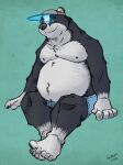  2022 anthro badger belly big_belly black_body black_nose bottomwear clothing hi_res humanoid_hands k-9 male mammal moobs mustelid musteline nipples overweight overweight_male shorts simple_background solo white_body 