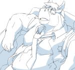  2022 anthro clothed clothing equid equine eyes_closed eyewear glasses hi_res horse humanoid_hands kemono male mammal necktie open_clothing open_shirt open_topwear shirt sketch slightly_chubby solo topwear train_(artist) 