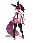  absurd_res ailurid anthro bunny_costume clothing costume female hi_res high_heels latex latex_clothing latex_stockings mammal red_panda solo_focus tailtrance violet 