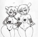  2022 5_fingers anthro big_breasts bovid breasts caprine choker clothing collar duo female fingers fishnet fishnet_armwear front_view hi_res horn jewelry lammy_lamb looking_at_viewer mammal markings mole_(marking) monochrome navel navel_piercing necklace nipple_barbell nipple_piercing nipples panties parappa_the_rapper piercing portrait rammy_lamb sheep side-tie_panties sketch sony_corporation sony_interactive_entertainment standing three-quarter_portrait um_jammer_lammy underwear vampiricpig video_games 
