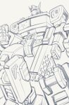  autobot clenched_hand greyscale gun highres holding holding_gun holding_weapon insignia lantana0_0 looking_ahead mecha monochrome no_humans optimus_prime science_fiction sketch solo transformers weapon 