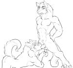  anthro badger balls canid canine canis dragon genitals hybrid infinite larger_male male male/male mammal muscular mustelid musteline nude oral owen_edwolf size_difference smaller_male snug_balls tickling wolf 