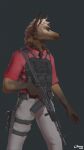  absurd_res african_wild_dog anthro assault_rifle bulletproof_vest canid canine clothed clothing gun handgun hi_res holster holstered_pistol male mammal okata ranged_weapon rifle sling solo standing weapon 