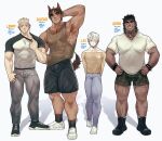  4boys abs animal_ears arm_hair armpit_hair armpits bara beard biceps black_hair boots bracelet brown_hair bulge chest_hair clothes_pull collar ear_piercing earrings facial_hair hairy hand_on_back hand_on_hip hand_on_own_head heterochromia highres jewelry long_sideburns long_sleeves looking_at_viewer male_focus manly multiple_boys muscular muscular_male necklace nipples original pants pectoral_cleavage pectorals piercing plump red_eyes ring scar scar_across_eye scar_on_face scar_on_leg shirt shirt_pull shoes shorts sideburns smile smirk socks stubble stud_earrings t-shirt tail tank_top thick_arms thick_eyebrows thick_thighs thighs tight tiowinwin track_pants veins veiny_arms white_eyes white_hair wolf_ears wolf_tail yellow_eyes 