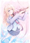  1girl absurdres cherry_blossoms daidai_(daidai826) highres instrument looking_at_viewer miyazono_kawori scenery school_uniform shigatsu_wa_kimi_no_uso uniform violin 