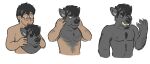  anthro blueballs blush canid canine canis clothed clothing eyewear fusion glasses human male mammal mask solo topless transformation waist_up wolf 