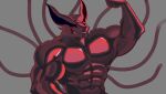  2022 9_tails abs absurd_res anthro biceps big_muscles canid canine digital_media_(artwork) flexing flexing_bicep fox grey_background hi_res kurama male mammal multi_tail muscular muscular_anthro muscular_male naruto navel one_eye_closed pecs pinumontbalou pose simple_background smile solo tailed_beast teeth wink 