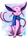  2022 2_tails absurd_res ambiguous_gender blep blue_scarf border eeveelution espeon feral forked_tail fur gradient_background hi_res multi_tail nintendo one_eye_closed pok&eacute;mon pok&eacute;mon_(species) pridark purple_eyes scarf simple_background sitting solo tongue tongue_out unusual_anatomy unusual_tail video_games wavy_mouth white_border 