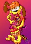  absurd_res anthro balls_in_underwear bottomless briefs_down canid canine canis catdog_(series) clothed clothing domestic_dog garfield_(series) hat headgear headphones headphones_around_neck headwear hi_res knot lobofeo male mammal nickelodeon odie_the_dog pawpads paws solo walkman 