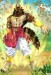  4322chan anthro broly canid canine canis clothed clothing detailed_background domestic_dog dragon_ball dragon_ball_z german_shepherd herding_dog hi_res male mammal muscular muscular_male partially_clothed pastoral_dog power rock saiyan solo 