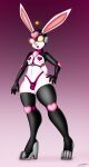  &lt;3 absurd_res anthro boots bulge clothing evil-rick eyewear footwear gimp_suit girly goggles gradient_background hi_res high_heeled_boots high_heels lagomorph legwear leporid male mammal mind_control open_mouth pasties rabbit simple_background solo thigh_highs thong underwear 