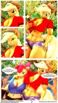  3d_(artwork) absurd_res anthro anthrofied apple_bloom_(mlp) applejack_(mlp) big_breasts blonde_hair breasts clothed clothing comic dialogue digital_media_(artwork) english_text equid equine friendship_is_magic hair hi_res holding_breast horse mammal my_little_pony pony sibling sister sisters text whiteskyline 